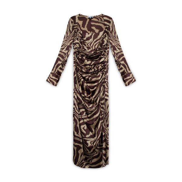 Ganni Ruche Silk Zebra Print Dress