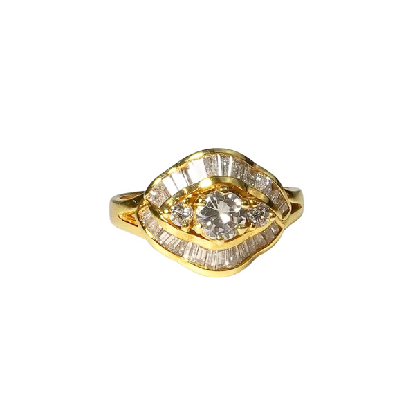 Vintage 14k Yellow Gold Diamond Wave Ribbon Ring