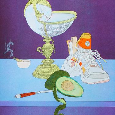 Scott Young, "Still Life with Avocado and Nautilus Cup," 2020