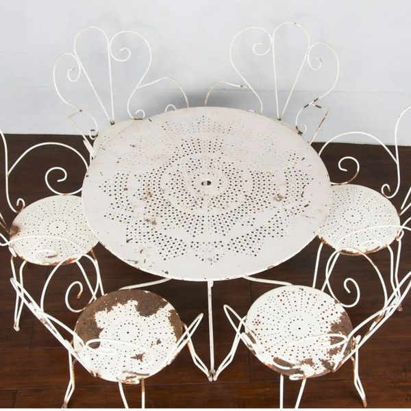 Antique French Provincial White Wrought Iron Outdoor Garden Patio