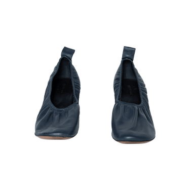 Céline by Phoebe Philo Dark Blue Leather Ruched Block Pumps