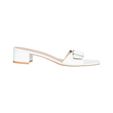 Reformation Adria Block Heeled Sandal in White Patent