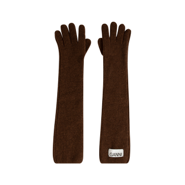 Ganni Long Brown Knit Gloves
