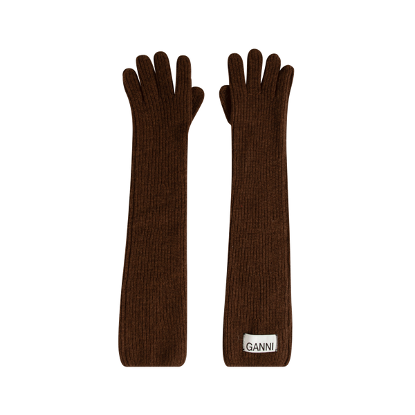 Ganni Long Brown Knit Gloves