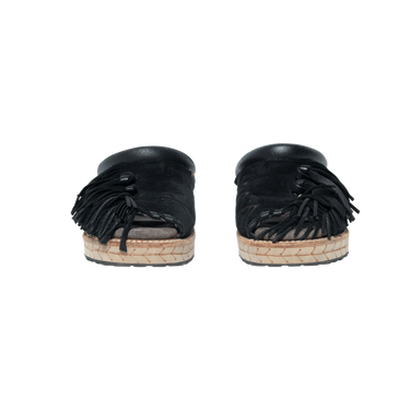 Kapital Black Fringed Leather Trimmed Suede Sandals