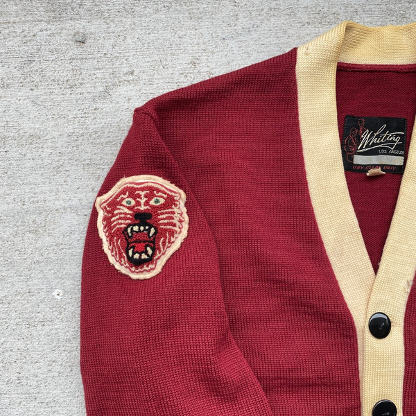 1970s Contrast Tiger Patch Varsity Cardigan