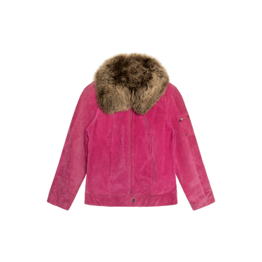 Vintage Pink Suede Jacket with Fur Collar