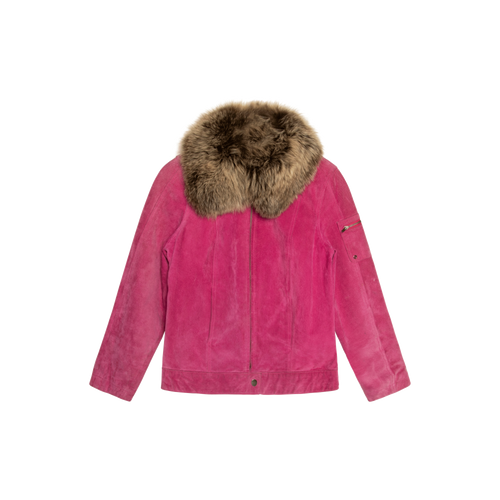 Vintage Pink Suede Jacket with Fur Collar