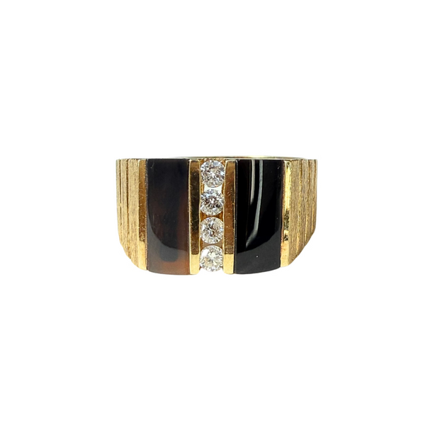 Vintage 14k Yellow Gold Onyx & Diamond Fluted Ring