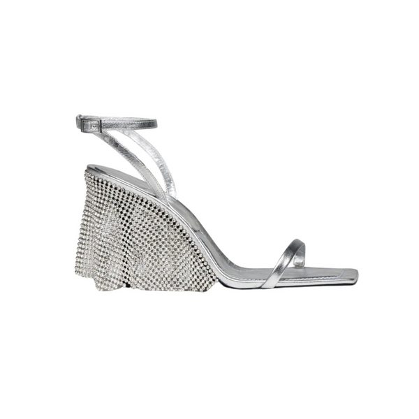 Kate Sandal 90MM in Silver Calfskin Leather