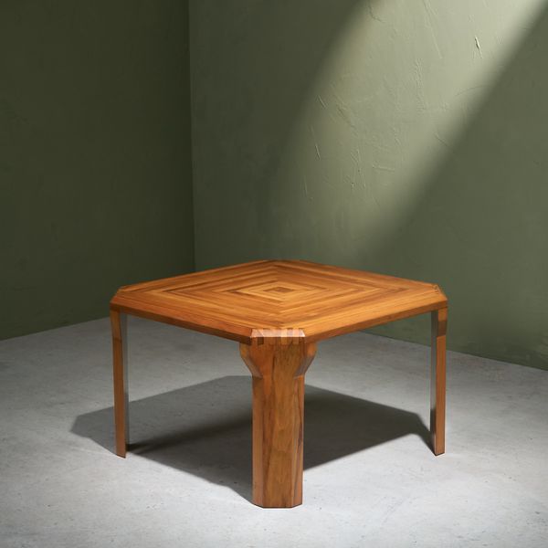 Coffee Table in Solid Italian Walnut with Geometric Inlayed Pattern, Italy, 1950s