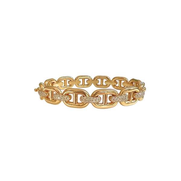 18K Yellow Gold Diamond Mariner Link Bangle