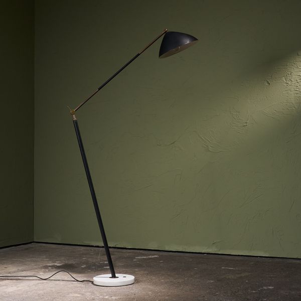 Floor Lamp with Brass Stem, Black Lacquer and Marble by Stilux Milano, Italy 1960s