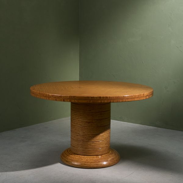 'Pentagono' Round Center Table by Pino Pedano, Layered Plywood, Italy, late 1970s
