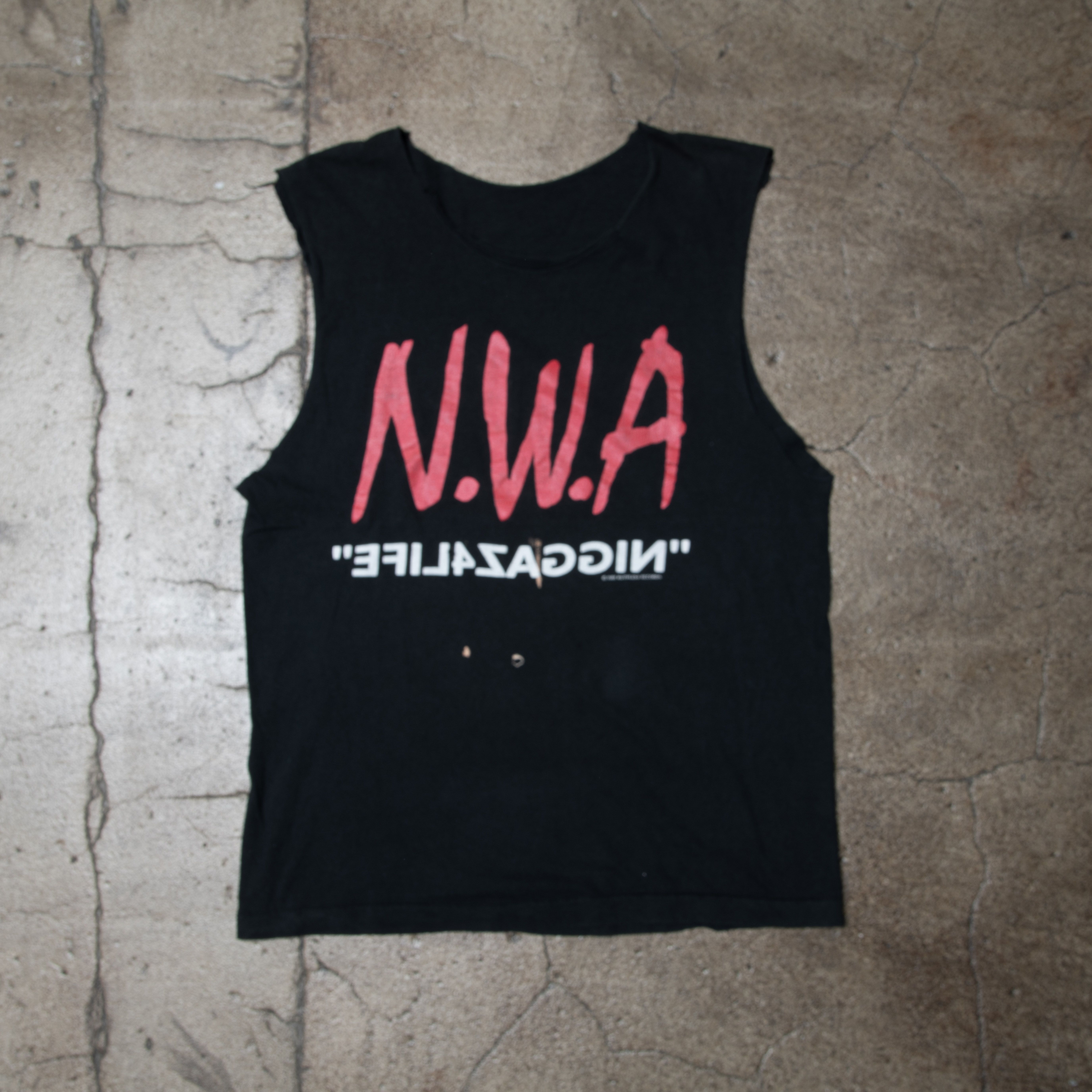 Vintage Black 'NWA' tank by Justin Reed | Basic.Space