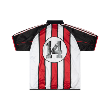 Vintage Black, White, and Red Striped Soccer Jersey