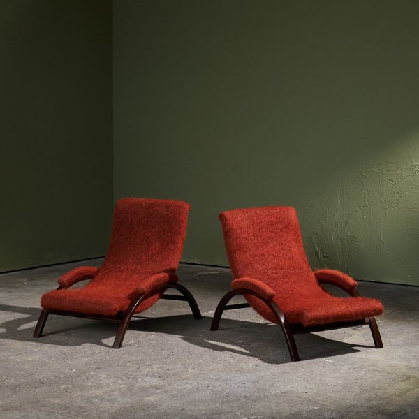 Sculptural Pair of Reclining Lounge Chairs in Pierre Frey 'Yeti' Fabric, Italy