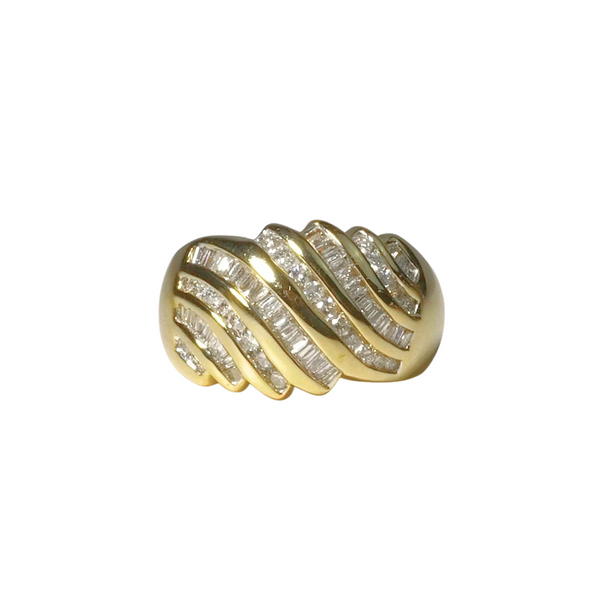 Vintage 14k Yellow Gold Diamond Croissant Dome Ring