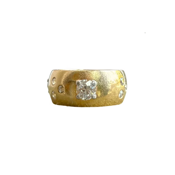 Victorian-Era 18k Yellow Gold Old Mine Cut Diamond Wide Band Ring