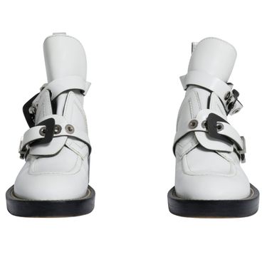 Balenciaga Ceinture Leather Ankle Cut Out Combat Boots in White