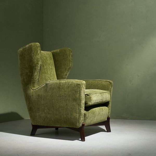 Italian Lounge Chair Reupholstered in Forrest Green 'Dedar' Upholstery, Italy 1950s