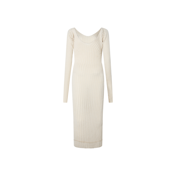 Céline by Phoebe Philo Cream Ribbed Knit Midi Dress