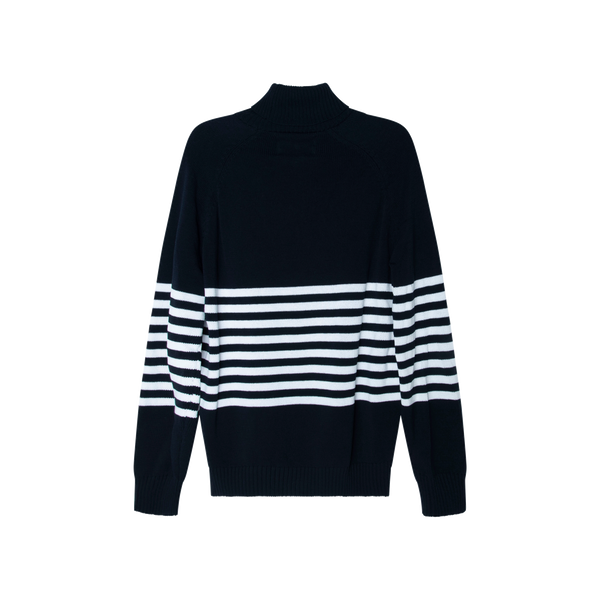 Wooster + Lardini Navy Striped Turtle Neck Sweater 