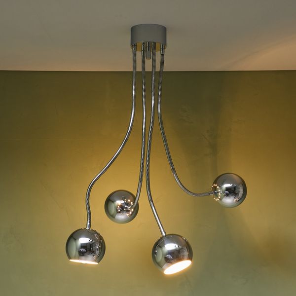 Chrome Plated Ceiling Light with 4 Flexible Arms by Goffredo Reggiani, Italy 1970s