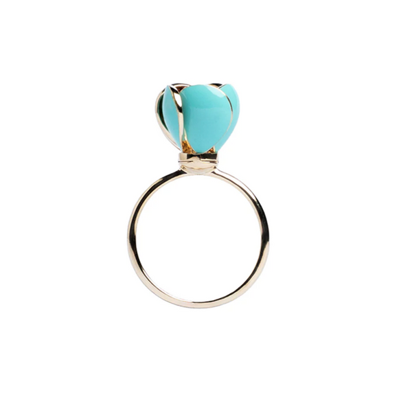 18k Yellow Gold Turquoise Tulip Ring