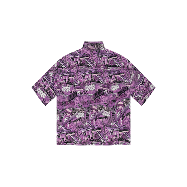 Balenciaga Purple Logo Print Silk Button Up