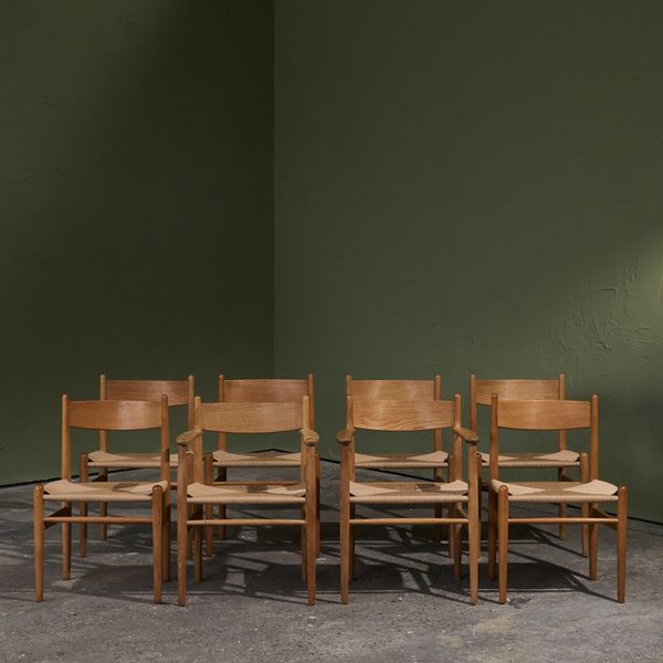 Set of 8 Dining Chairs, model 'CH36' and 'CH37' in Solid Oak and New Papercord by Hans J. Wegner for Carl Hansen, Denmark, 1960s