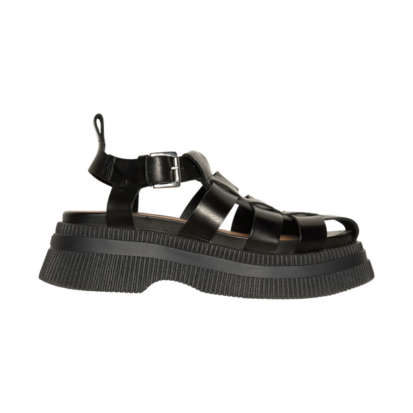 Ganni Black Leather Fisherman Sandals