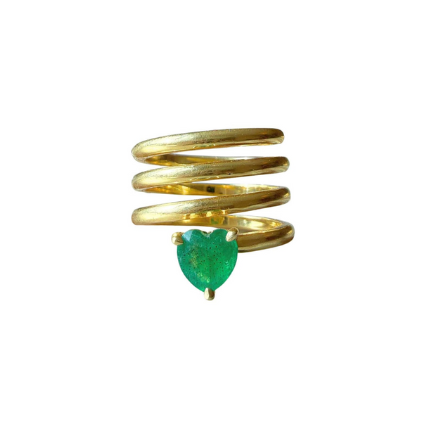 18k Yellow Gold Emerald Heart Spiral Ring