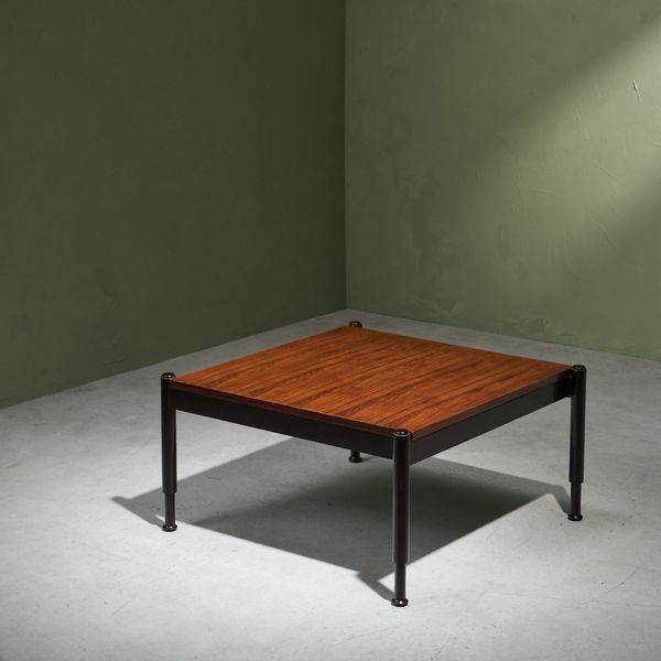 Square Coffee Table in Walnut with Staggered Legs, Italy, 1960s