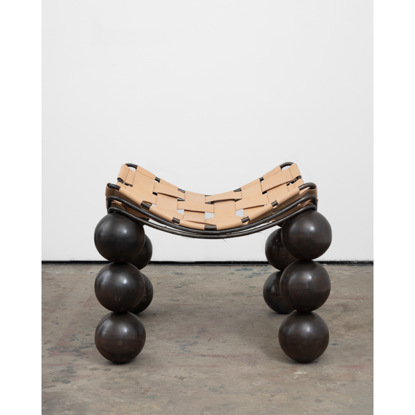 Bronze Patinated Steel & Vegetable Tanned Leather Stool/Ottoman
