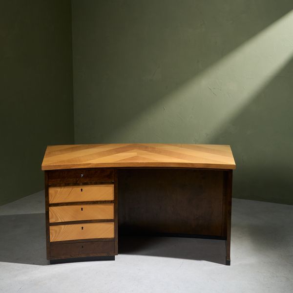 Curved Desk with Geometric Inlayed Top, Sweden, 1930s