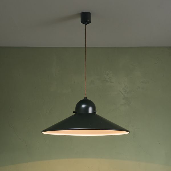 Dark Green Lacquered 'UFO' Pendant for Stilnovo, Italy 1970s