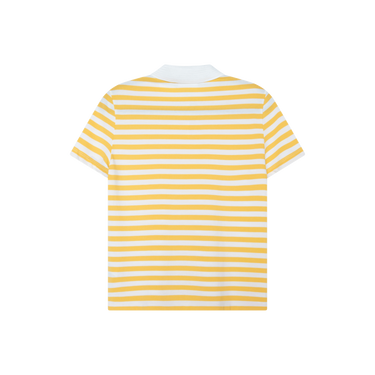 Lacoste Mesh Collar Yellow and White Striped Cotton Polo