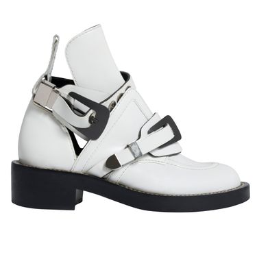Balenciaga Ceinture Leather Ankle Cut Out Combat Boots in White
