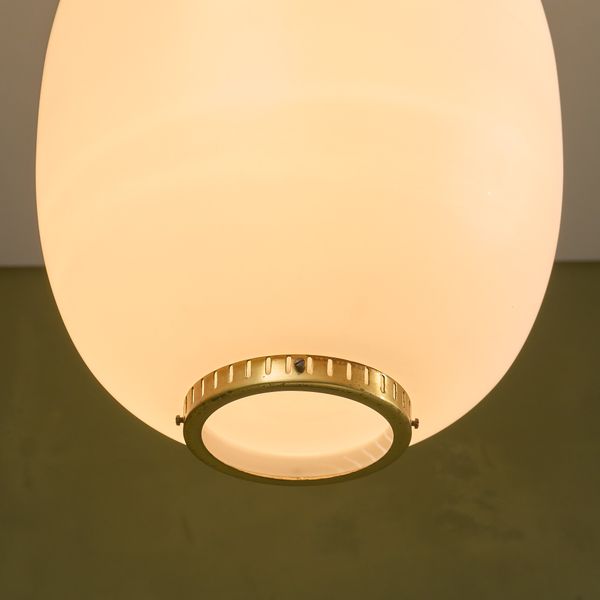 Large China Pedant in Opaline Glass and Brass by Bent Karlby for Lyfa, Denmark 1960s