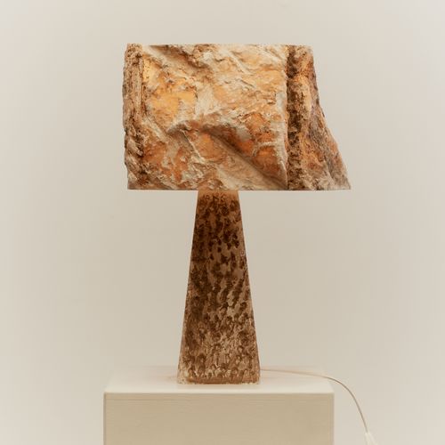 Sculpture Raw Alabster Table Lamp In Brown Tones