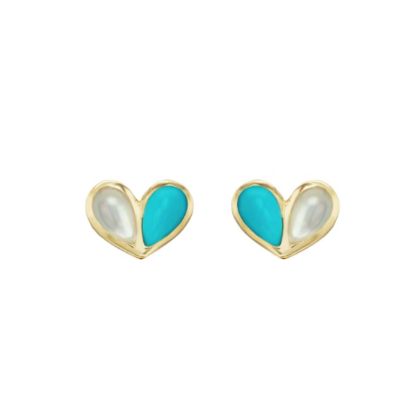 Gemella Turquoise & Mother of Pearl Sweetheart Stud Earrings